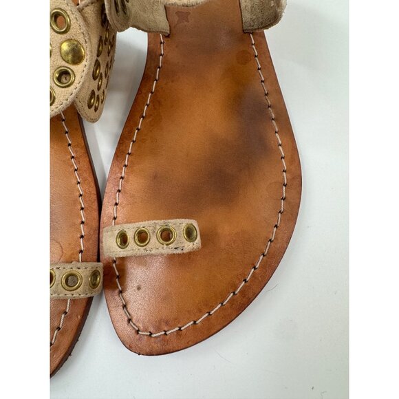 Mystique Womens Size 9 Tan Leather Sandals With Gold Stud Accents - Picture 8 of 11